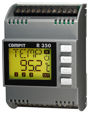 Dwustopniowy sterownik temperatury, regulator PI + regulator krokowy (sterowanie 3-punktowe) R350.07